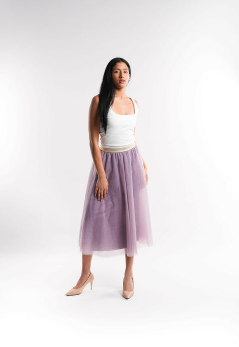 Purple Tulle Skirt with Elastic Waist