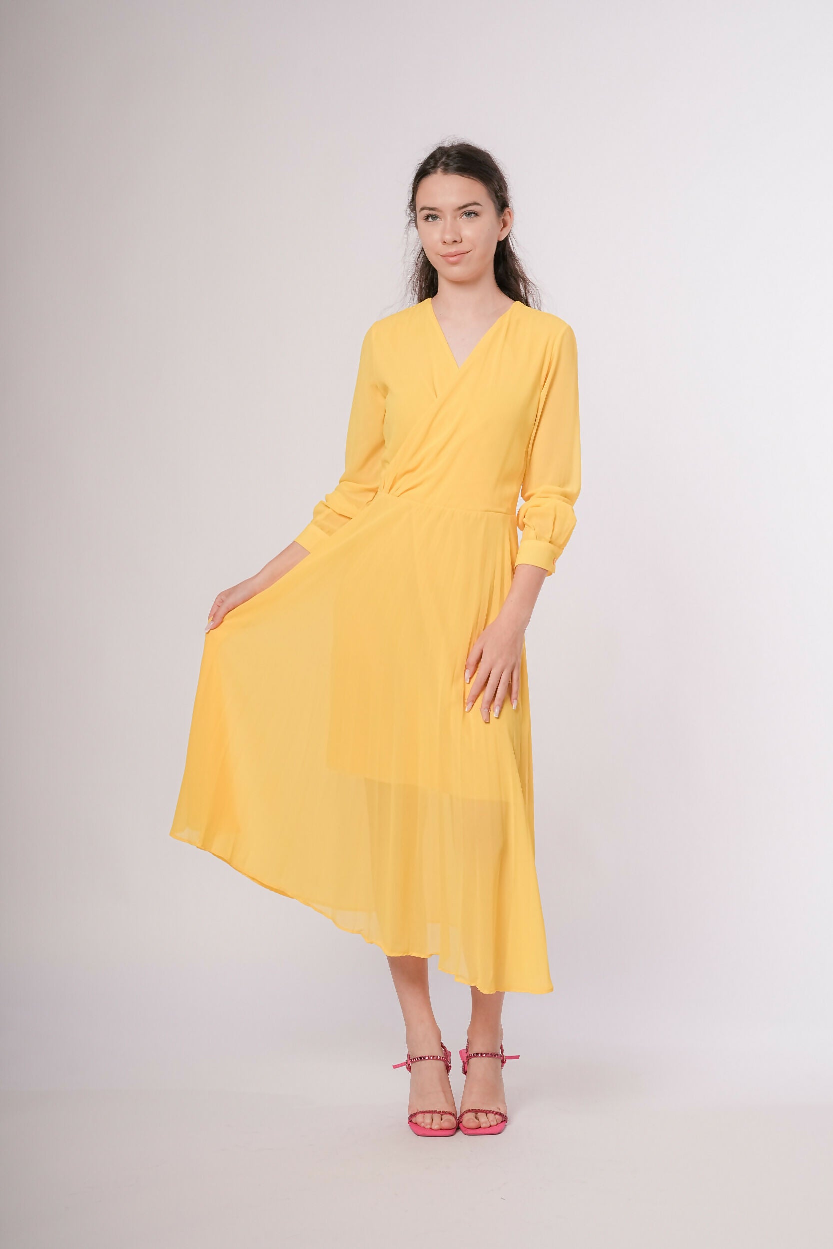 MY PEANUT Carmen Dress In Yellow Chiffon