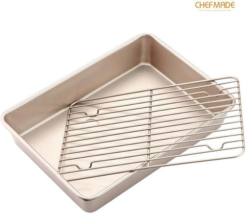 Chefmade 13 inch Roasting Pan with Rack 35.6x27.9x12.7 cm