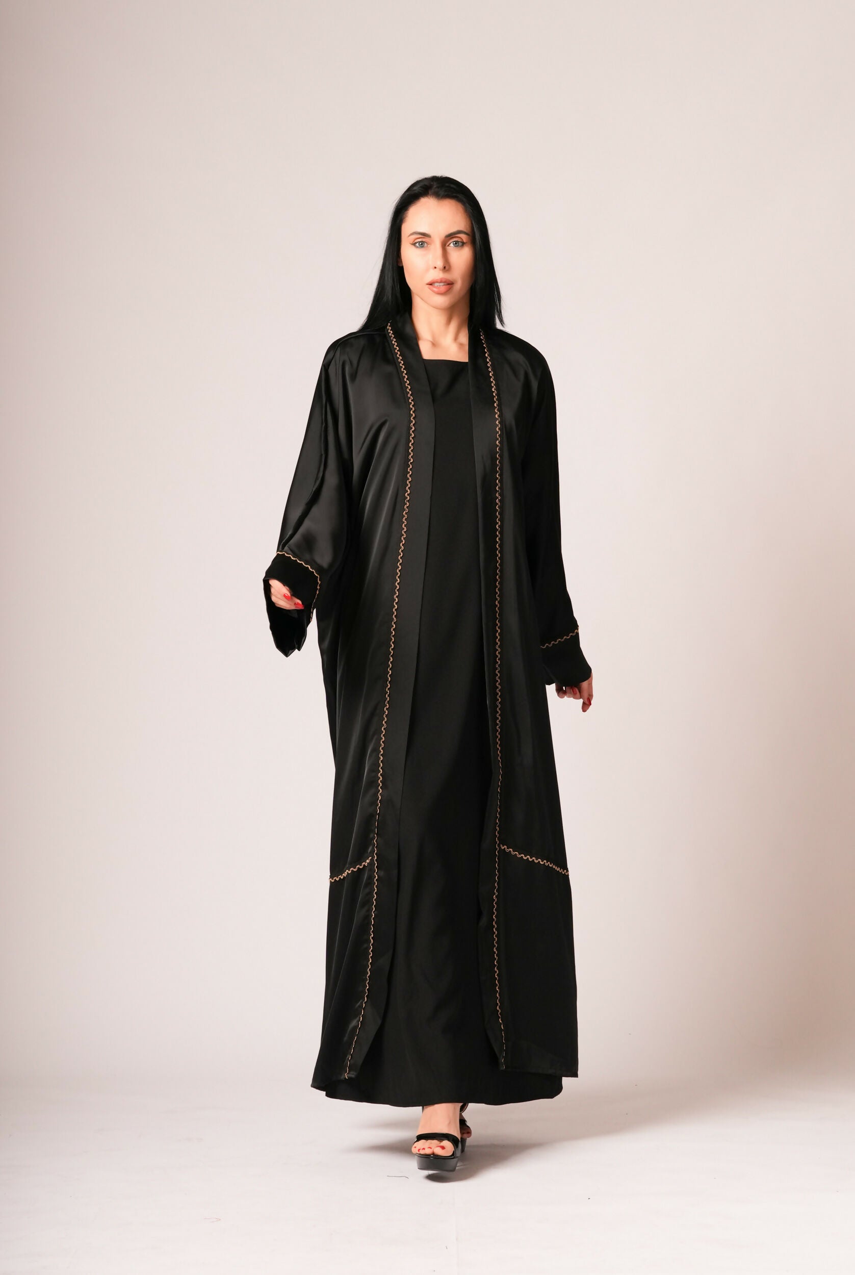 ELT Women Abaya Black Dress Gold Striped Elegant Comfortable 9595 Model