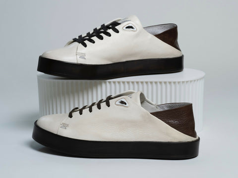 Axel Leather Sneakers in Cream & Brown