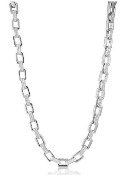 Boxy Pave Chain Necklace- Silver