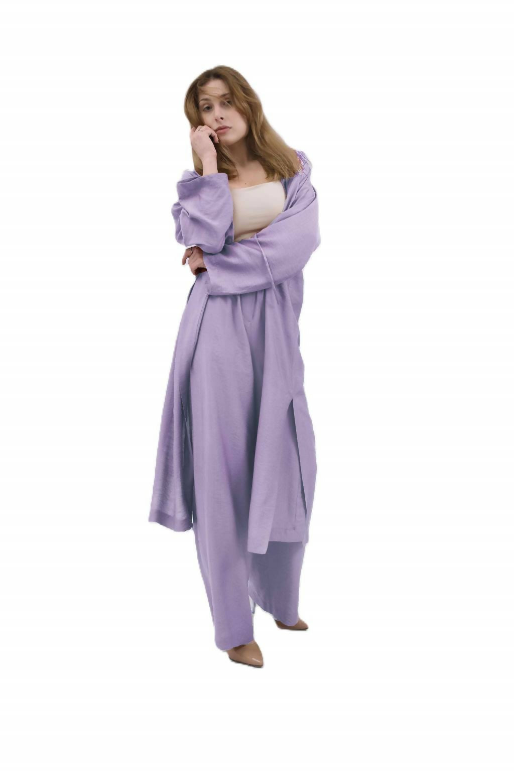 Viscose Suit With Trousers And Cape Lilac
