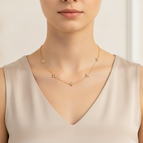 Classic Style White Zircon Flower O-Chain Necklaces