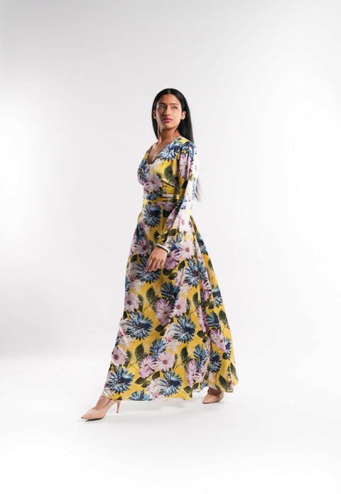 Yellow Floral Silk Dress