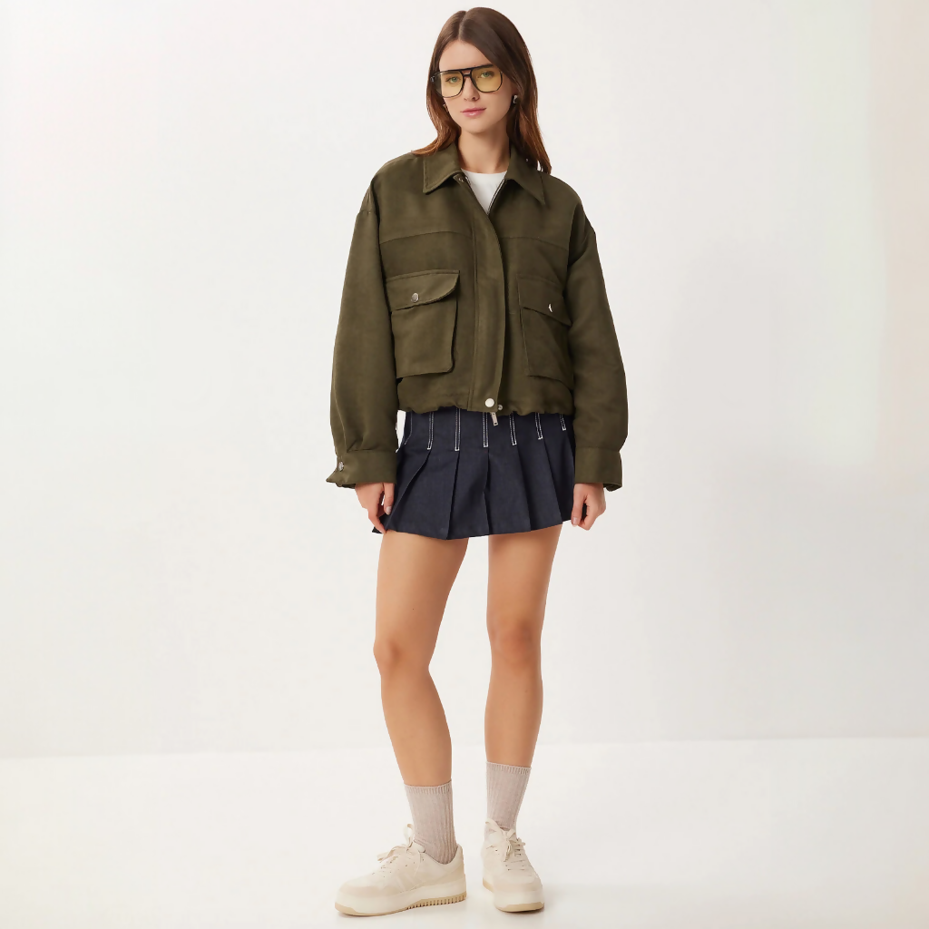 MY PEANUT Mia Bomber Jacket in Olive