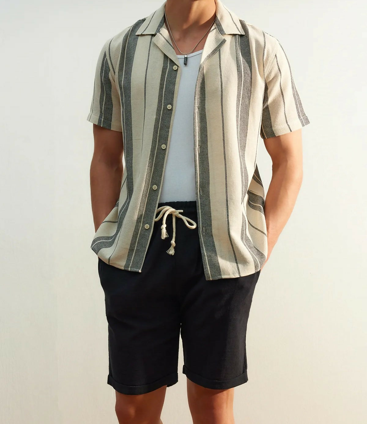 SLN MAN Black Striped Shirt - Regular Fit