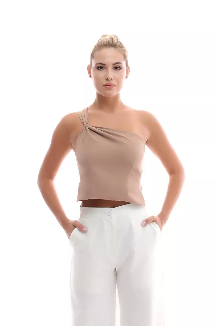 One Shoulder Top - Biege