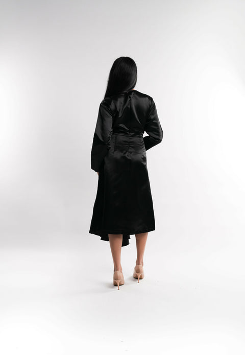Black Satin Asymmetric Dress