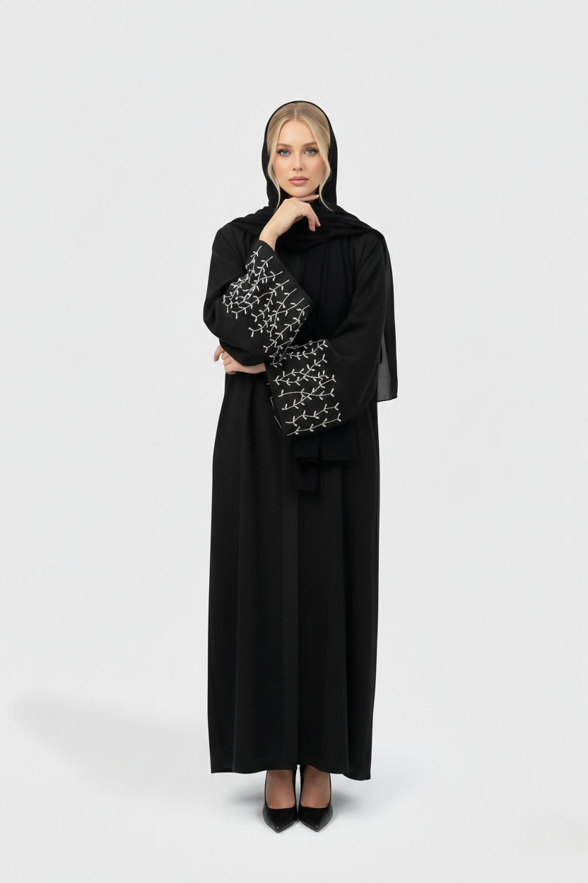 Tina Silver Vine Abaya with Matching Scarf