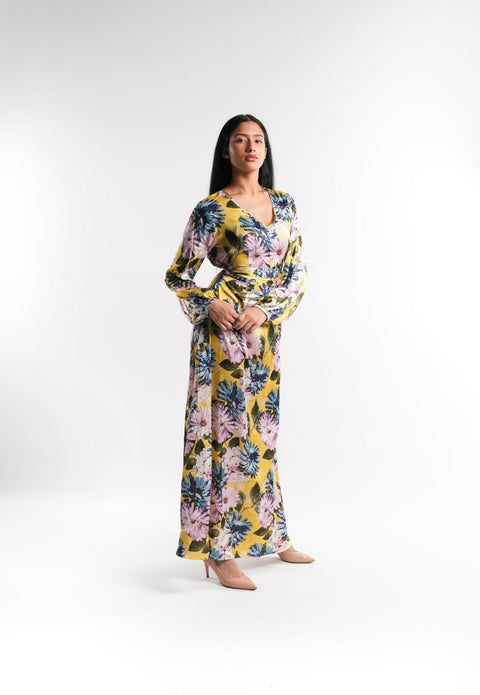 Yellow Floral Silk Dress