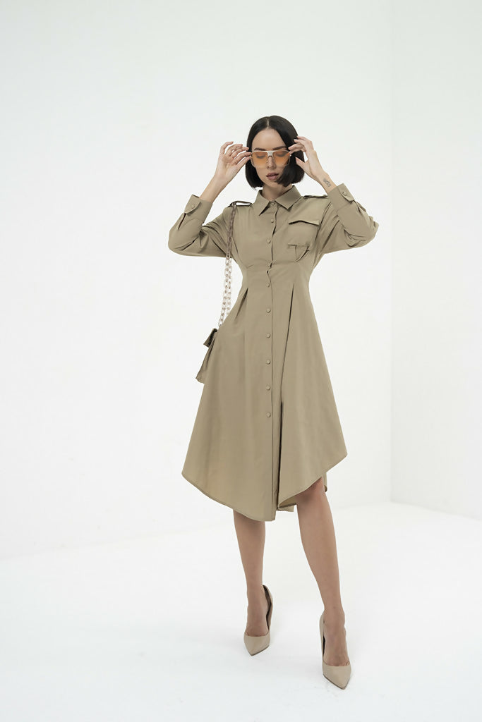ATTACHED CHAINED POCKET SHIRT DRESS