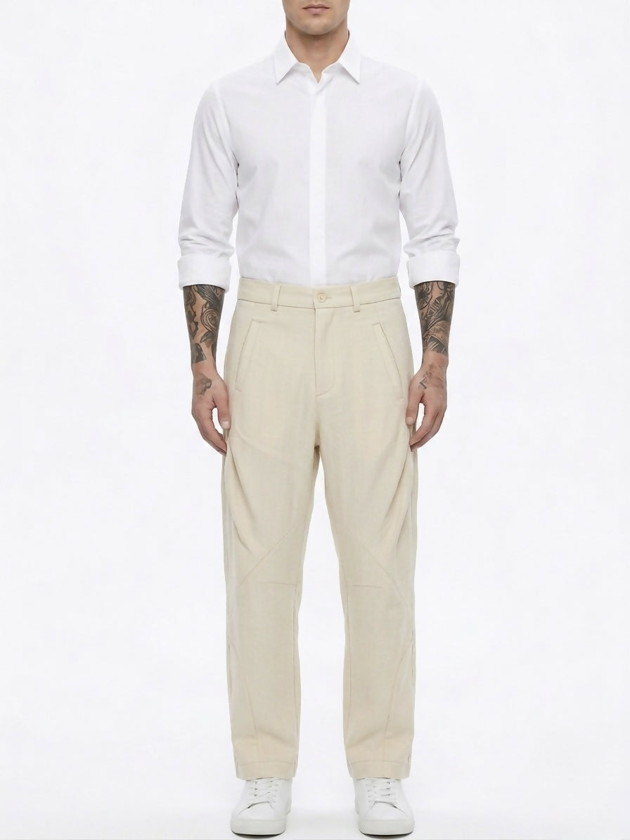 Baggy Pants with Back Pocket - Beige