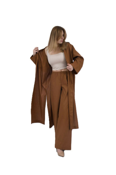 Cotton Suit With Trousers And Cape Brown