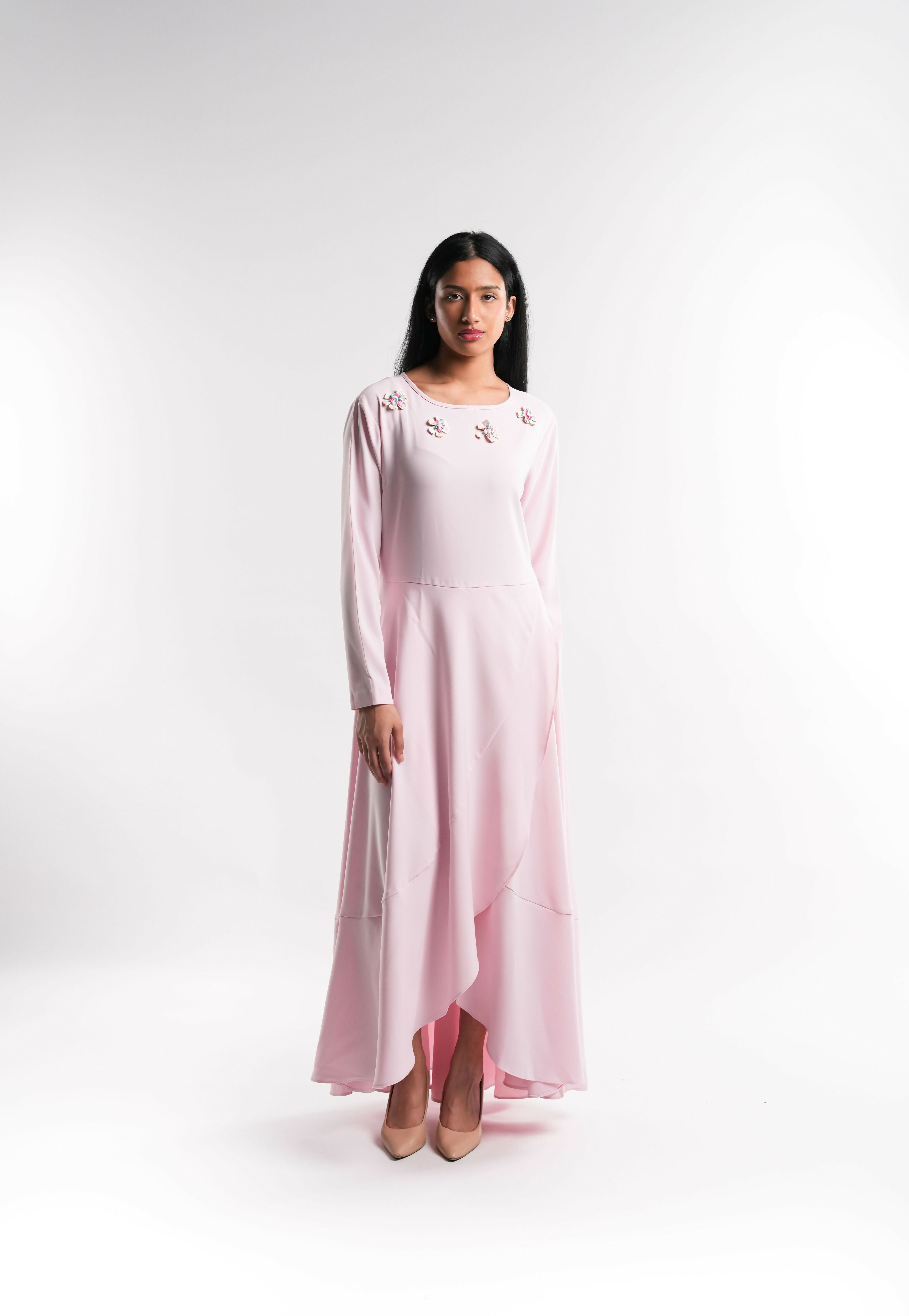 Pink Crepe Wrap Dress with Embellishment