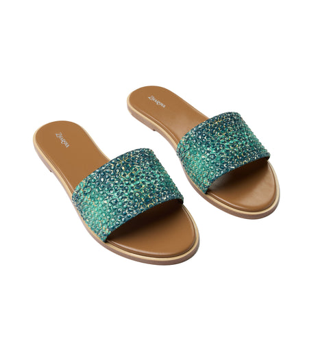 Zharova Green Leopard Flat Sandals