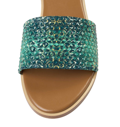 Zharova Green Leopard Flat Sandals