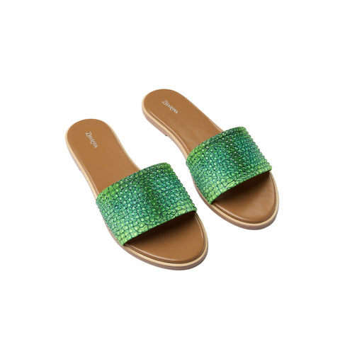 Zharova Green Snake Flat Sandals