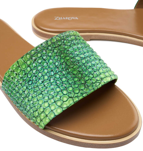 Zharova Green Snake Flat Sandals