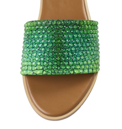 Zharova Green Snake Flat Sandals