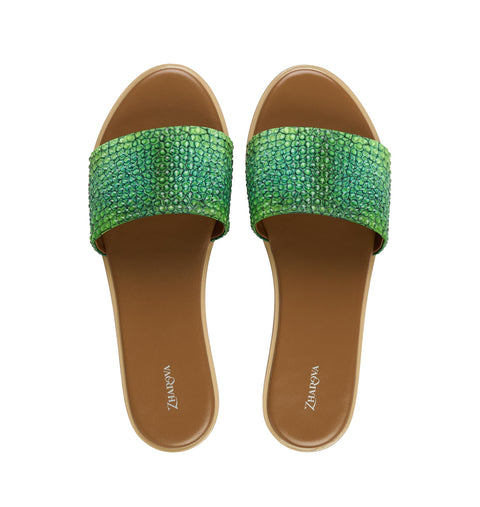 Zharova Green Snake Flat Sandals