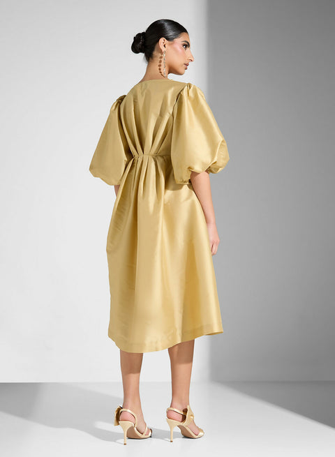 RUFFLE SLEEVE TAFFETA DRESS