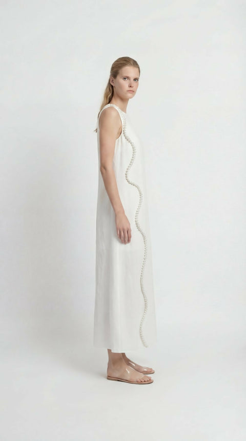 Pearl Linen Maxi Dress