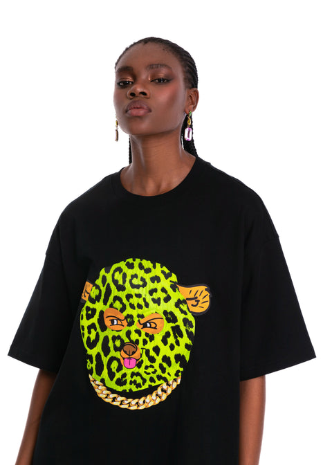 Bear In Balaclava Oversize T-Shirt in Black & Yellow