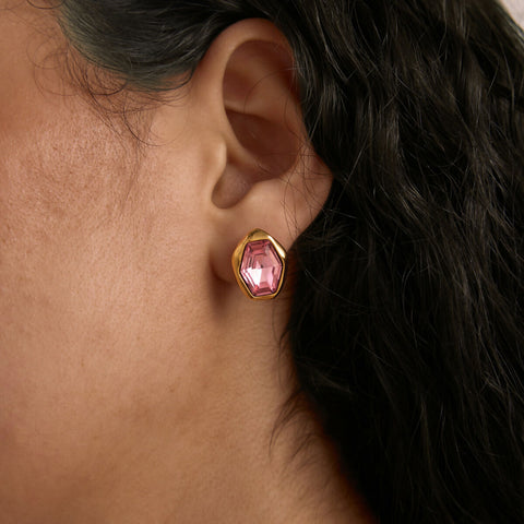 The Pink Hexagon Stud Earrings