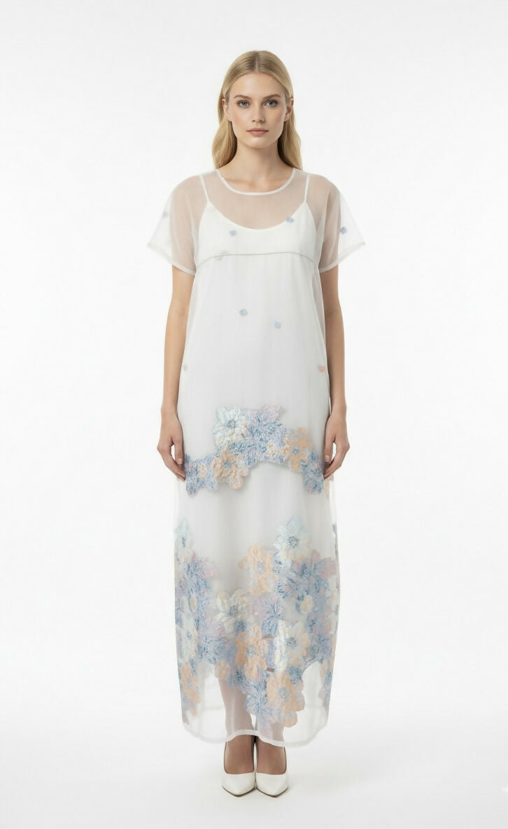 Light Blue Organza Kaftan Unlined