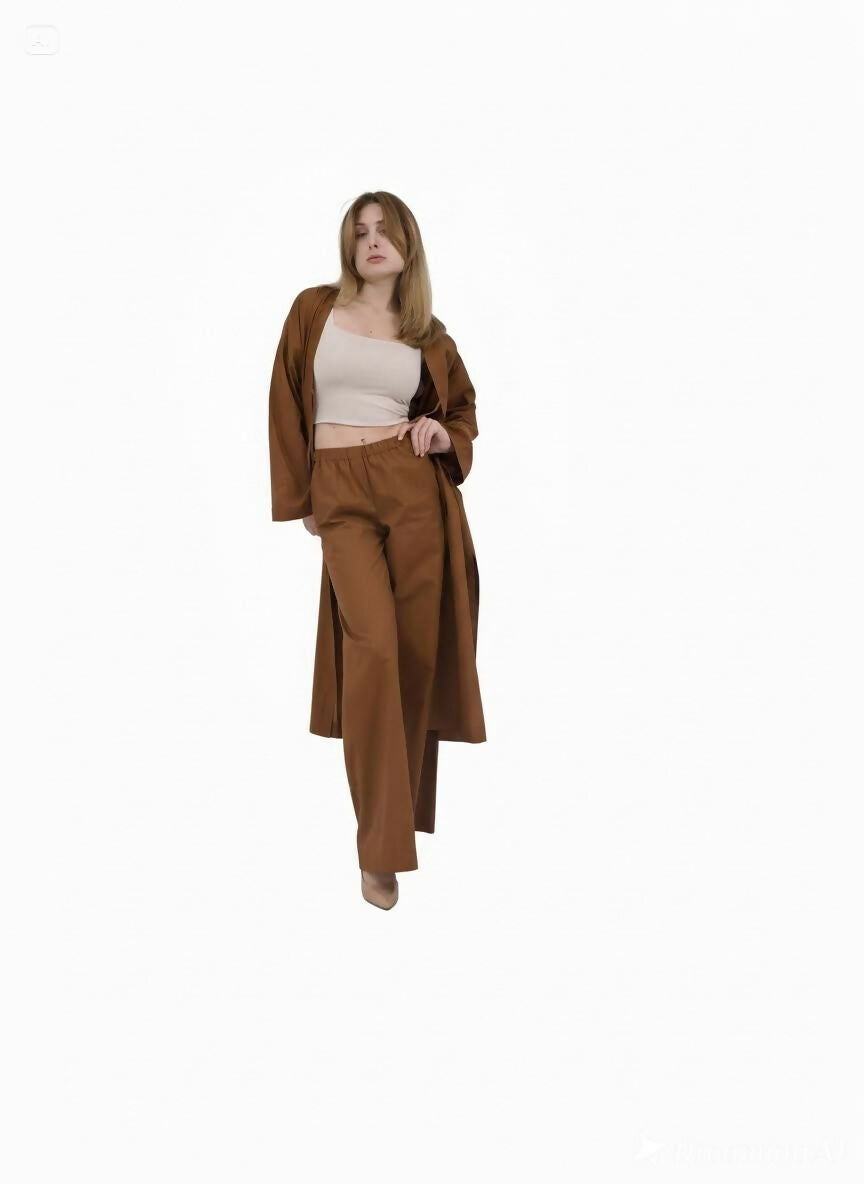 Cotton Suit With Trousers And Cape Brown