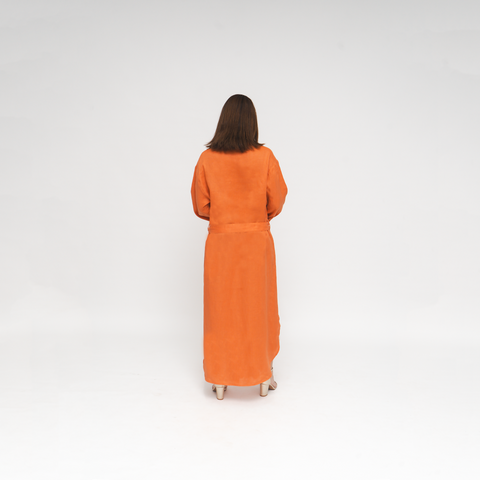 Clara, Tangerine Italian Linen Midcalf Dress