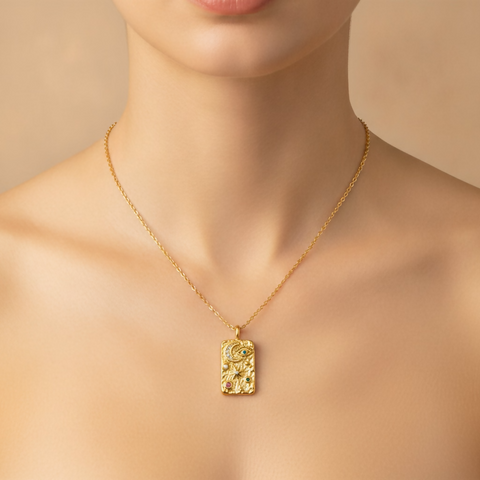 Fashion Zirconia Star Moon Rectangle Pendant Necklace
