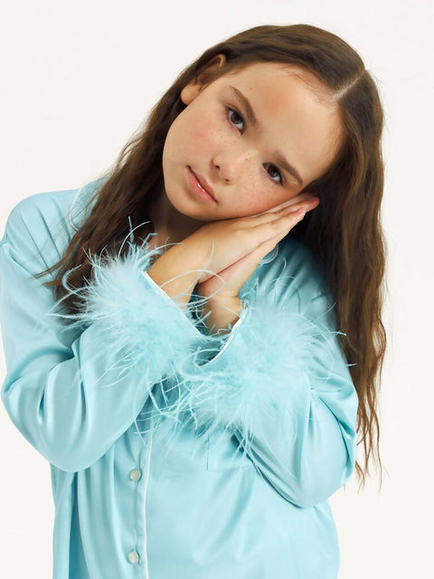 Girls' Luxury Silk Two-Piece Set – Tiffany Blue