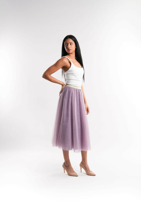 Purple Tulle Skirt with Elastic Waist