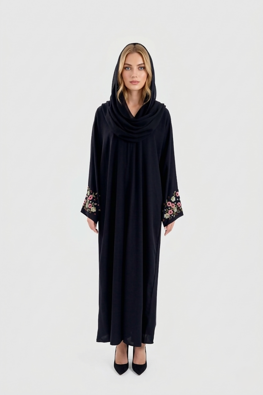 The Midnight Flower Abaya with Matching Scarf