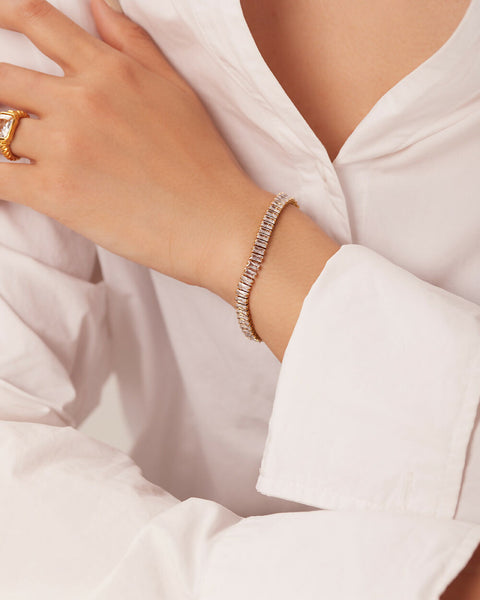 Cordelia – White Baguette CZ Bracelet, 18K Gold Finish