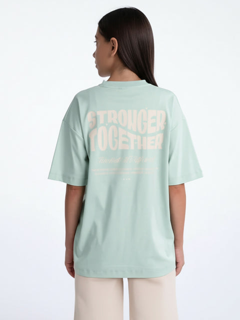 KIDS OVERSIZED STRONGER TOGETHER GRAPHIC TSHIRT MINT GREEN