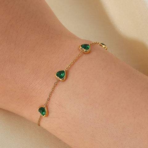 Ceona – Green Heart CZ Bracelet, 18K Gold Finish