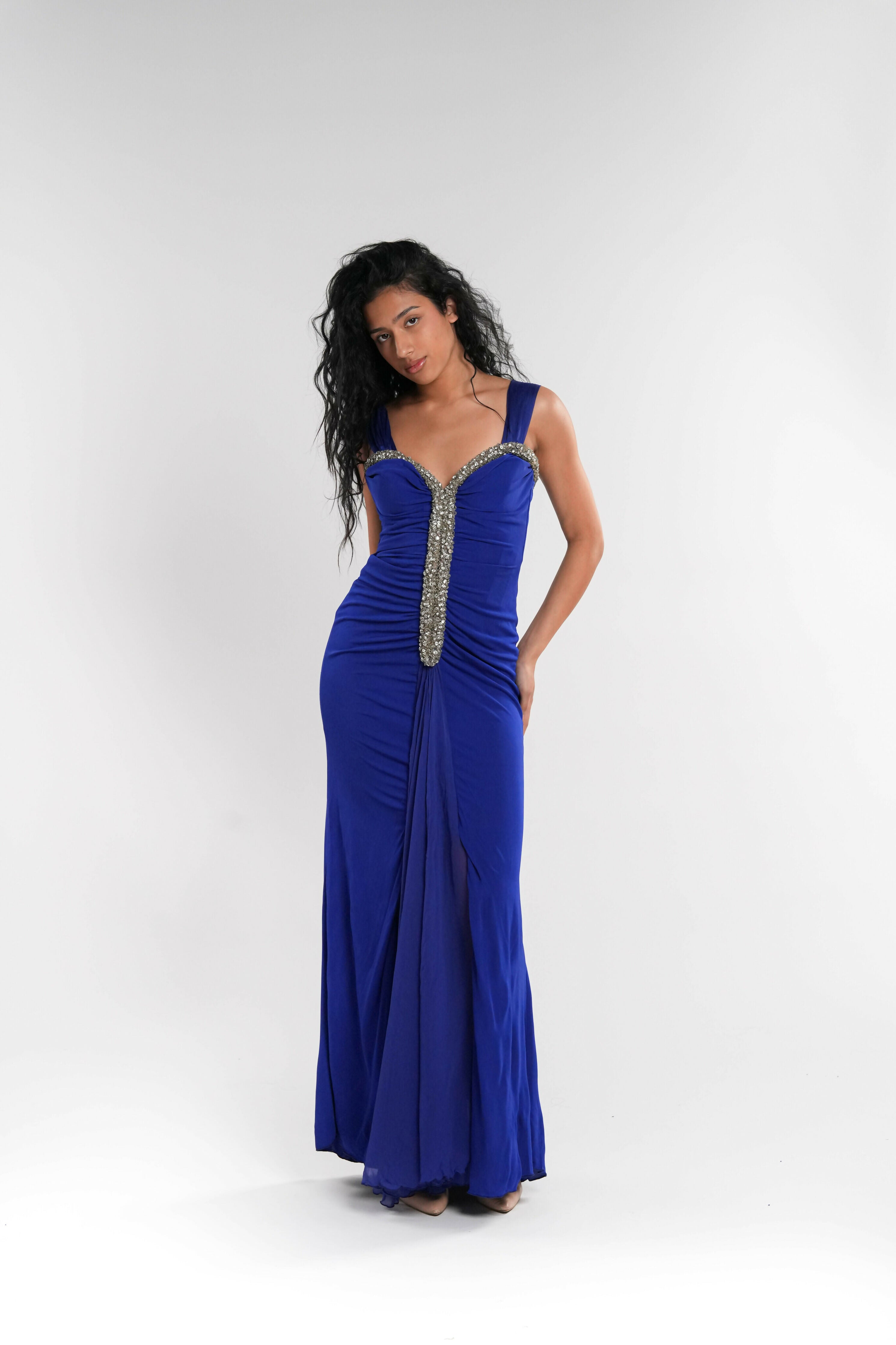 Blue Fitted Dress with Crystals