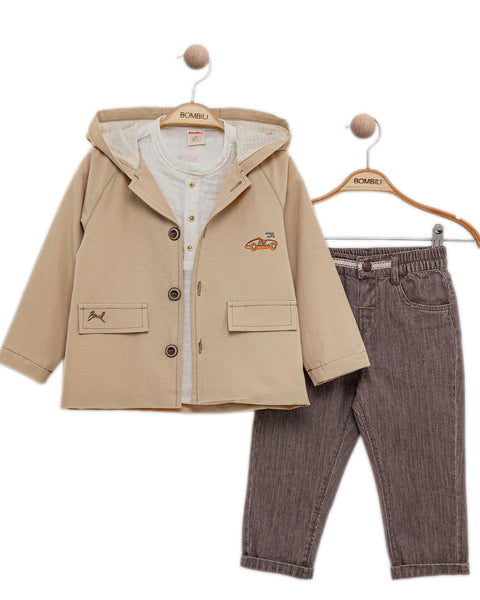 BOMBILI Boys 3-piece set (shirt,jacket,pants) - Camel