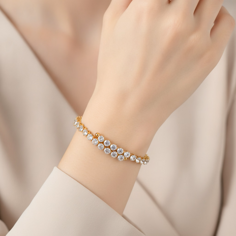 Full Zircon White Zircon Bracelet Cuff - Gold