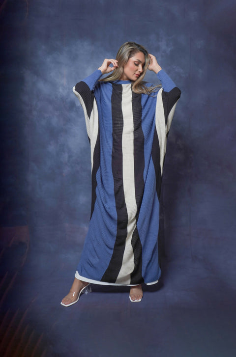 Casual Elegant Striped Dress in Blue Free Size