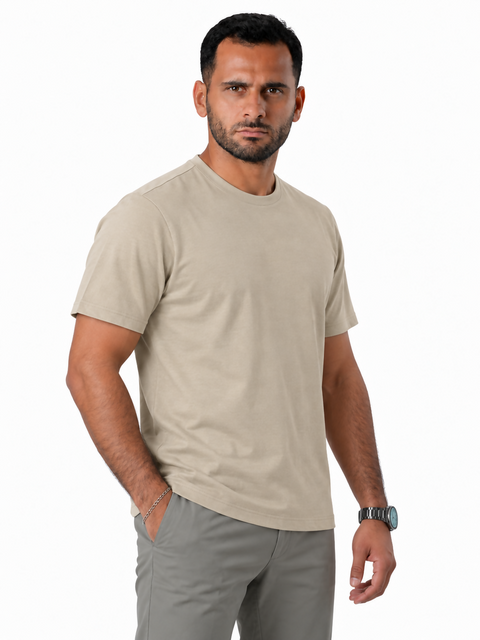 ANGELO KAHEL - CREW NECK T-SHIRT BEI - VT-1044