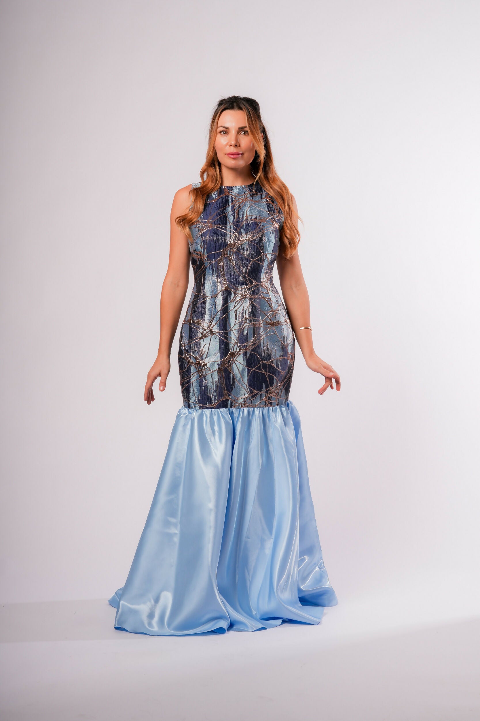 Light Blue Shiny Long Dress