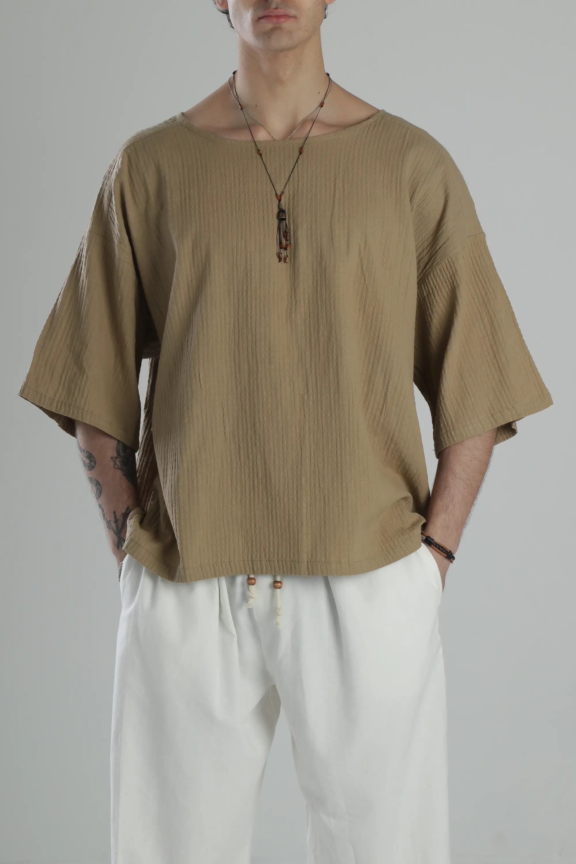 Boho Harem Muslin T-Shirt - Brown