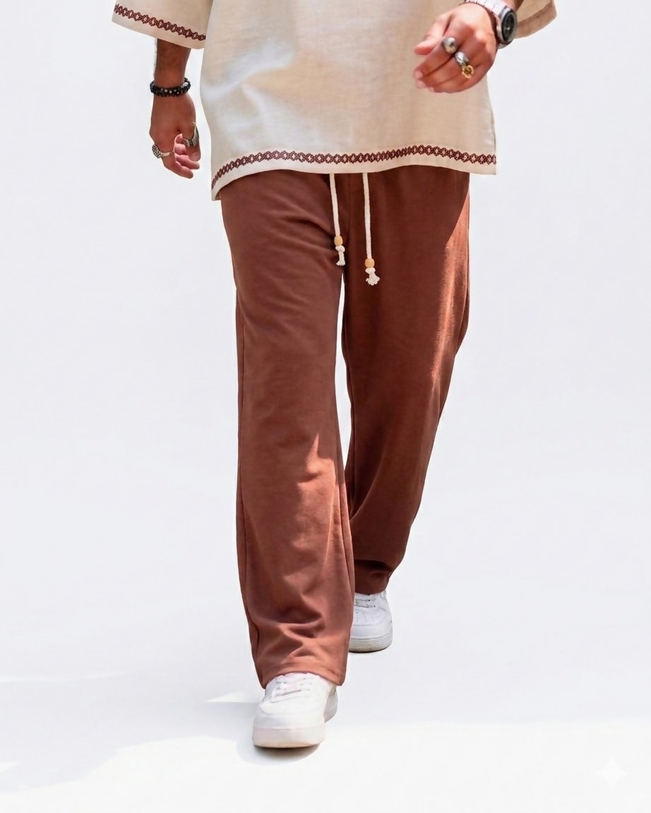 Viscose Linen Baggy Pants - Brown