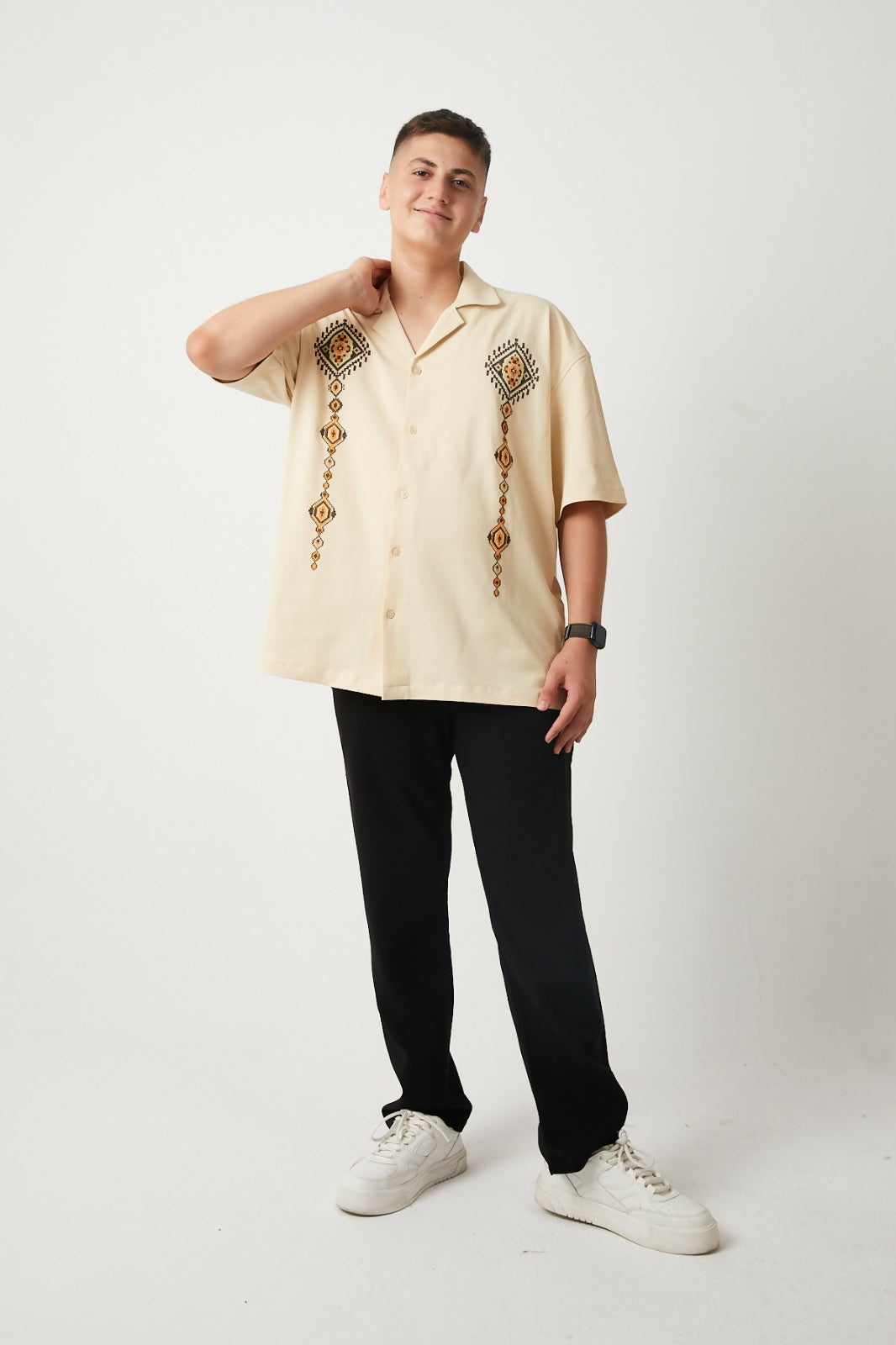 Apache Collar, Embroidered Detail, Supreme Shirt - Beige