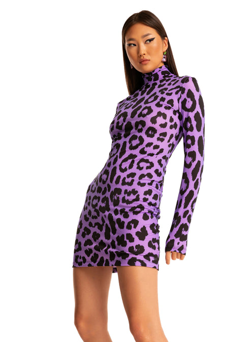 Leopard Mini Dress in Purple