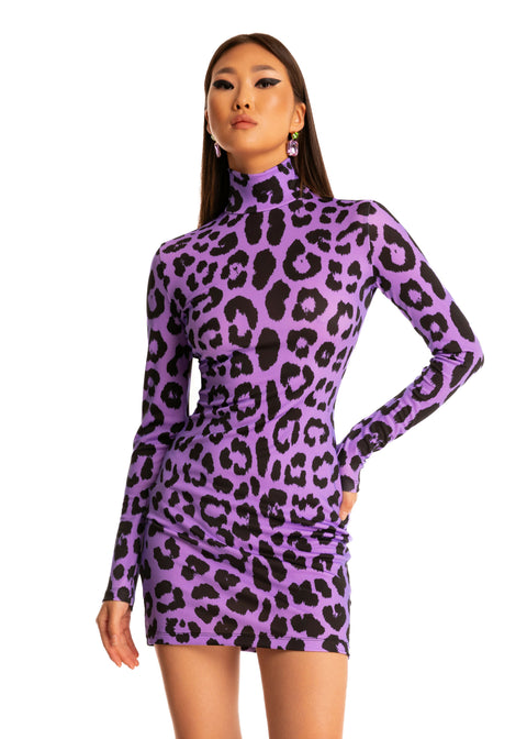 Leopard Mini Dress in Purple